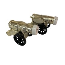 Cannon Salt And Pepper Shakers Gold Metal With Plastic Wheels Vintage Ni... - $9.77