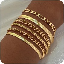 Gold Bracelets for Women Gold Chain Bracelet Sets for Women Girls 14K Gold Plate - £27.59 GBP