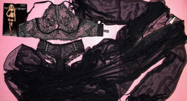 Victoria&#39;s Secret Unlined high-neck 34C,34DD Bra Set+M+Long Gown Robe Black Lace - £149.90 GBP