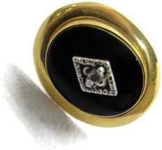 14K Gold 585 Black Onyx Diamond Neck Tie Tack Lapel Pin Vintage - £109.07 GBP