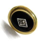 14K Gold 585 Black Onyx Diamond Neck Tie Tack Lapel Pin Vintage - £106.72 GBP