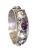 Antique Bangle Bracelet Oval Cut Amethyst 800 Solid Silver Germany Secession - £2,349.40 GBP