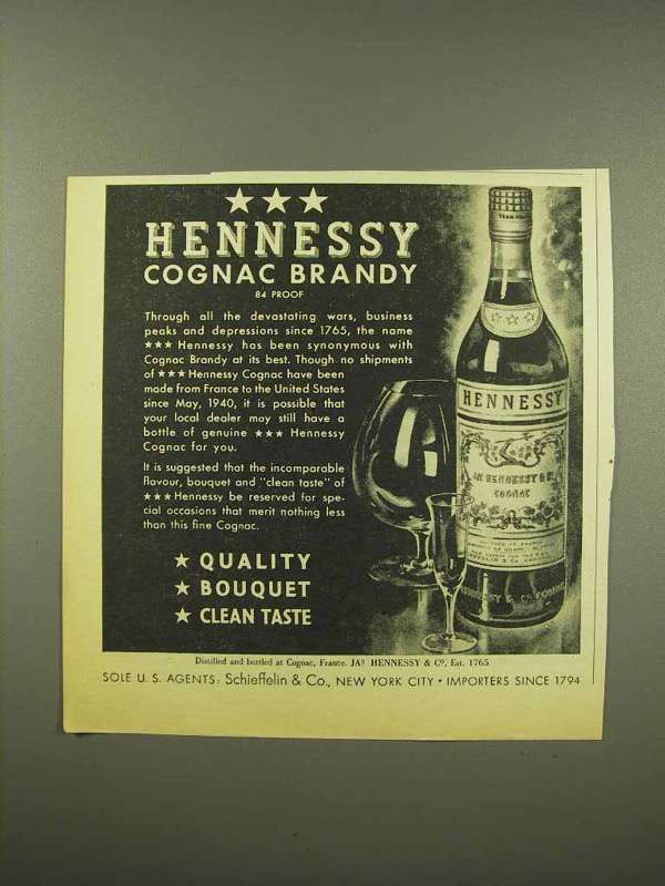 Primary image for 1944 Hennessy Cognac Brandy Ad