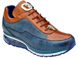 Belvedere Flash Sneaker Genuine Ostrich ,Soft Italian Calf Blue Almond E01 - £320.49 GBP