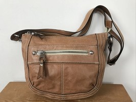 Fossil Brown Soft Glove Leather Zip Up Shoulder Bag Bucket Hobo Stitchin... - £63.79 GBP