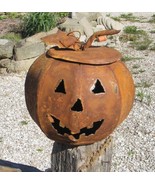 Medium Ole Rusty Pumpkin - Recycled Metal Art - Garden Ornament Jack O L... - £96.11 GBP