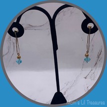 Fashion Turquoise Blue Crystal & Gold Tone Chain Drop Dangle Earrings - Handmade - £6.14 GBP