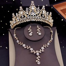 Flower Silver Gold Tiara Necklace Earrings Set | Rhinestone Crystal Purple Tiara - £35.95 GBP