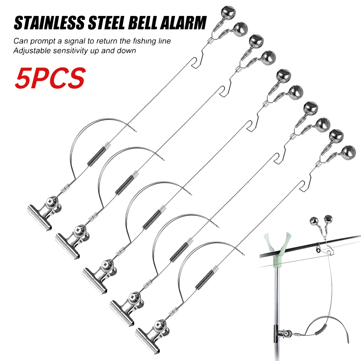Fishing Rod Bite Bait Alarm Stainless Steel Night Fishing Alarm Bells Carp Tackl - £84.76 GBP