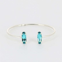 Indicolite Sterling Silver Cuff / Layered Swarovski Dainty Bracelet / Baguette C - £65.64 GBP