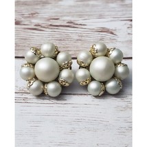 Vintage Clip On Earrings - Pretty Faux Pearl Cluster with Gold Tone Deta... - £10.82 GBP