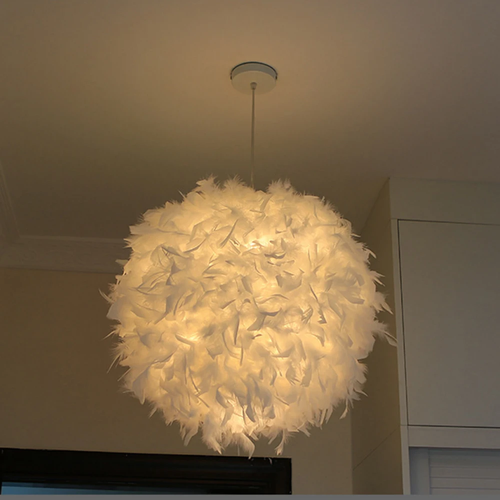 Nordic Style Feather Ceiling Lamp E27 Bulb Pendant Light Bedroom Living ... - $41.06+