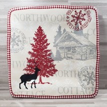 222 Fifth Northwood Cottage Christmas 10.75&quot; Porcelain Dinner Plate Red ... - £14.77 GBP