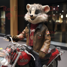 Tan Aye-Aye mascot costume character dressed with a Biker Jacket and Shawls - $1,299.00