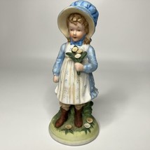 Holly Hobbie Porcelain Figurine HHF-2 Blue Dress Holding Flowers 8 in 1977 - $19.55
