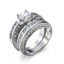 Crystal &amp; Cubic Zirconia Princess-Cut Ring Set - £10.45 GBP