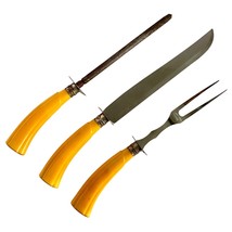 1940s Hambroco Butterscotch Bakelite Handle Carving Set Fork Knife Sharpener - £35.88 GBP