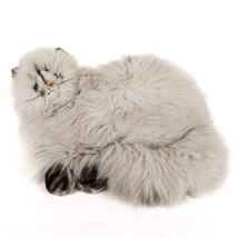 Fine Toy Cat Plush 18" Vintage Gray Kitty Large Laying down Curled Up Furry Tail - $27.58