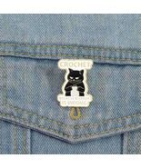Crochet Black Cat Enamel Pin, Funny Quote Brooch, Tote Bag Accessory - $20.79