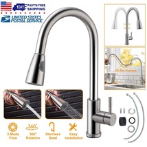 Brushed Nickel Swivel Kitchen Sink Faucet Flexible Pull Out Sprayer Mixe... - £48.46 GBP