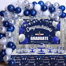 Graduation Decorations Class of 2024, Navy Blue and Silver Graduation Decoration - £29.49 GBP