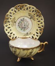 Vtg Hand Painted Gold-Yellow Lusterware Teacup Reticulated Saucer Set, J... - $17.09