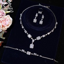 Dubai Bridal Jewelry Set Luxury Square Cubic Zirconia Earrings Bracelets Rings N - £62.13 GBP