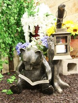 Aluminum Whimsical Bookworm Bear Reading By Forest Tree Garden Lantern Statue - £209.99 GBP