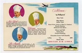 United Airlines Menu Postcard The Hollywood and 3 Chefs  - £13.95 GBP