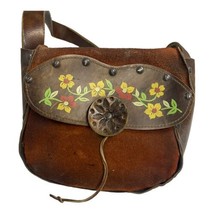 Southwestern Vintage Suede Leather Floral Painted Shoulder Crossbody Pur... - £66.21 GBP