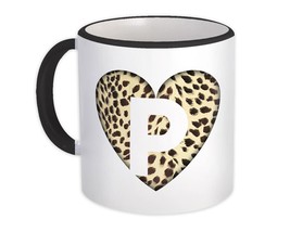 Monogram Letter P : Gift Mug Cheetah Letter Initial ABC Heart Animal - £12.49 GBP