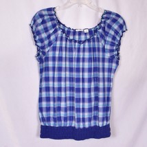 Cato Plaid Top Stretch Elastic Waist Band Size Large Blue - £8.06 GBP