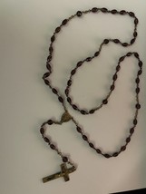 Vintage Rosary Hand Cut Purple Amethyst Beads Jesus Crucifix - £43.42 GBP