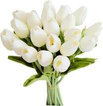 Mandy&#39;S 20Pcs White Flowers Artificial Tulip Silk Flowers 13.5&quot; For Home Kitchen - £31.96 GBP