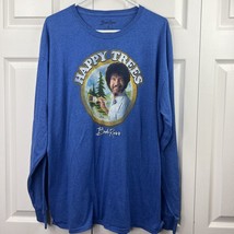 Bob Ross Happy Trees T-Shirt Adult XL Heather Blue Long Sleeve Distressed - £12.86 GBP