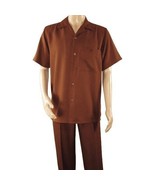 Men 2pc Walking Leisure Suit Short Sleeves By DREAMS 256-12 Solid Cognac - $149.40 CAD