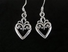 Vintage Celtic Hearts Earrings 925 Silver Gift For Her  Boho Folk Art - £9.11 GBP