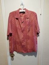 Tommy Bahama Size L Hawaiian Shirt 100% Silk Brick Red Rust Palm Leaves - $25.73