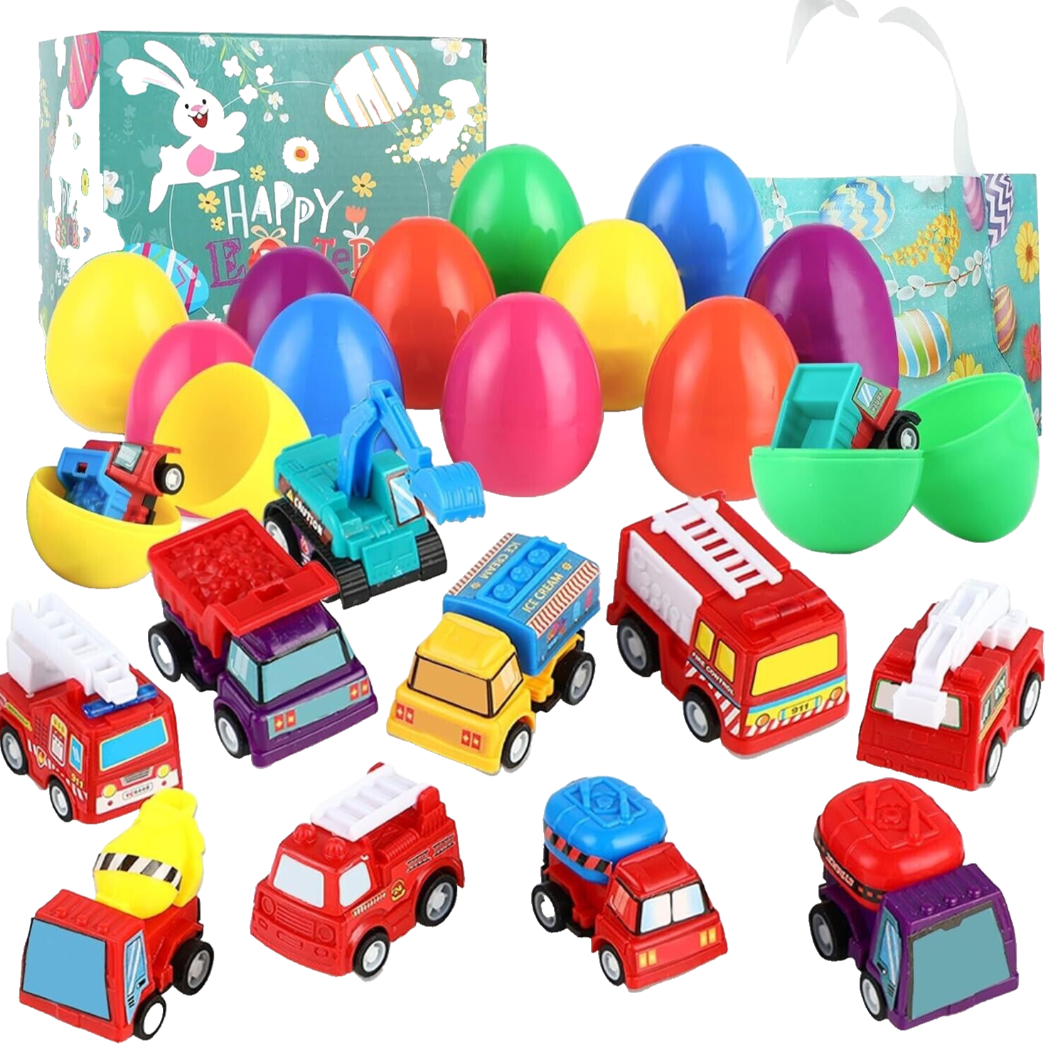 Easter-Eggs with Pull-Back Engineering Vehicles Inside  12 Pack Kids Ages 3+ NEW - $17.74
