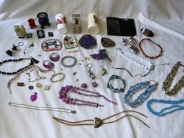 Vintage And Modern Junk Drawer Lot Jewelry Mugs Patches Ornaments Misc - $29.69