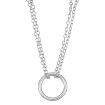 Sterling Silver Double Chain with Center Open Circle Necklace - $36.10