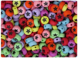 BeadTin Mixed Opaque 7mm Coin Alpha Plastic Beads - Black Star (250pcs) - $2.99