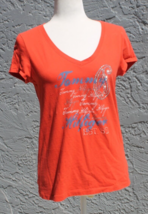 TOMMY HILFIGER ORANGE T-SHIRT SIZE SMALL V NECK SHORT SLEEVED SEQUINED G... - $9.46