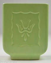 Vintage Pottery Planter Lime Green Floral Pattern 6.25" Tall Collectible Decor - $15.47