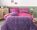 6Pcs Queen Gradient Pink Purple Glitter Comforter Sets For Teens Girls K... - $98.99