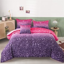 6Pcs Queen Gradient Pink Purple Glitter Comforter Sets For Teens Girls Kids, Col - £79.12 GBP