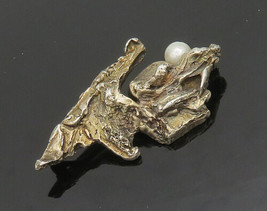 925 Sterling Silver - Vintage Shiny Pearl Brutalist Sculpted Brooch Pin - BP7832 - £72.34 GBP
