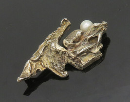 925 Sterling Silver - Vintage Shiny Pearl Brutalist Sculpted Brooch Pin - BP7832 - £67.60 GBP