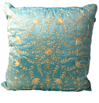 Pier 1 Embroidered Pillow Teal Blue 18 x 18 Varigated Taupe Design - £36.44 GBP