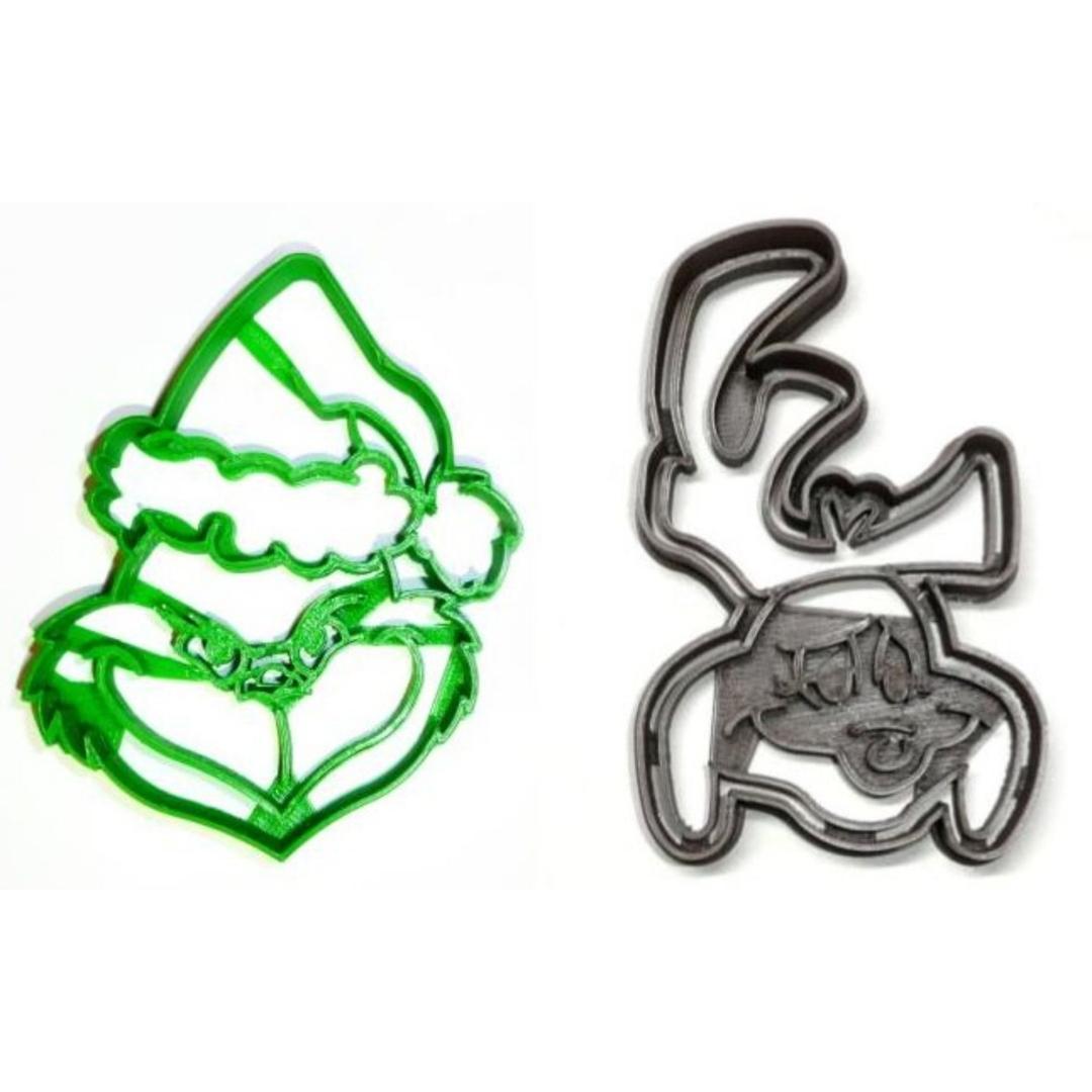 Grinch And Max Themed Faces Christmas Set Of 2 Cookie Cutters Made In USA PR1626